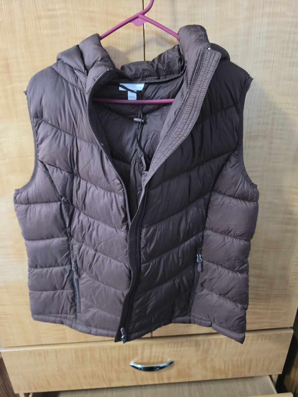 Womens Brown Quilted Puffer Vest with Hood